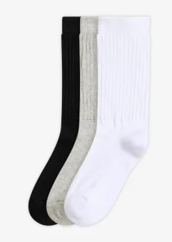bonprix bonprix Calcetines deportivos con algodón orgánico (3 pares) Negro-blanco-gris claro jaspeado Outlet