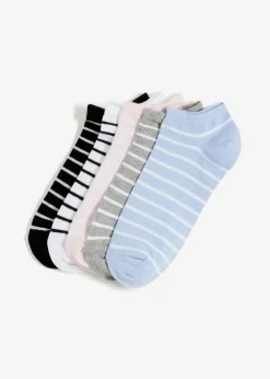 bonprix bonprix Calcetines deportivos con algodón orgánico (5 pares) negro-rosa pálido-blanco-azul pálido-gris jaspeado Clearance