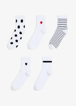 bonprix bonprix Calcetines deportivos cortos con algodón orgánico (5 pares) Negro-blanco estampado Sale
