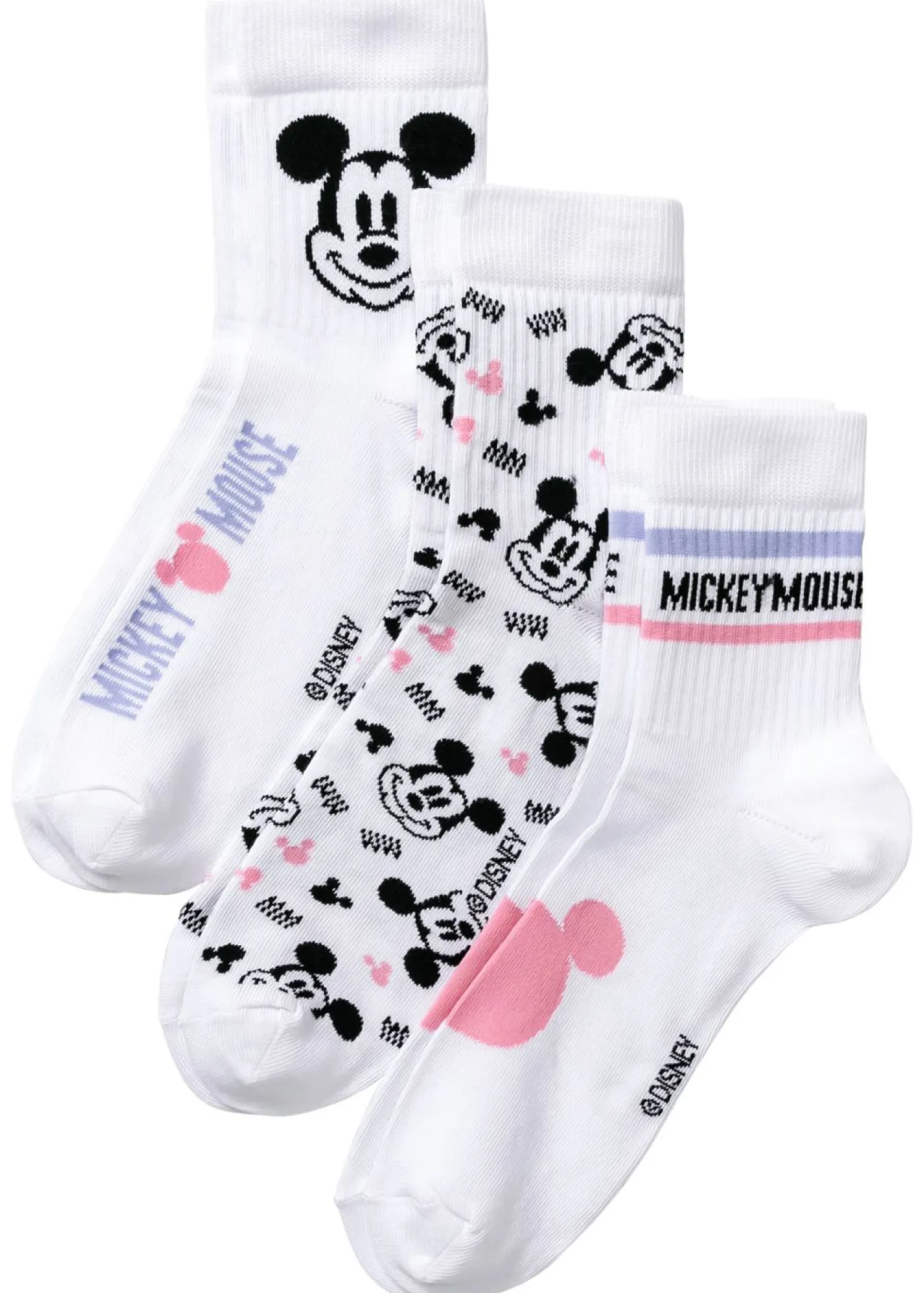 bonprix Disney Calcetines deportivos de Mickey Mouse (3 unidades) Blanco Sale