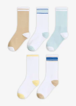 bonprix bonprix Calcetines deportivos de algodón orgánico (5 pares) Blanco + azul pálido + arena claro New