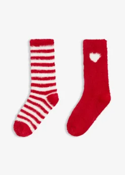 bonprix bonprix Calcetines suaves (2 pares) Rojo oscuro-blanco Sale