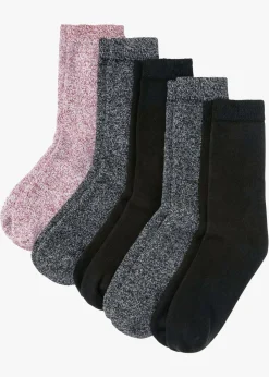 bonprix bonprix Calcetines térmicos de rizo (5 unidades) con algodón orgánico Negro/rojo oscuro jaspeado Clearance