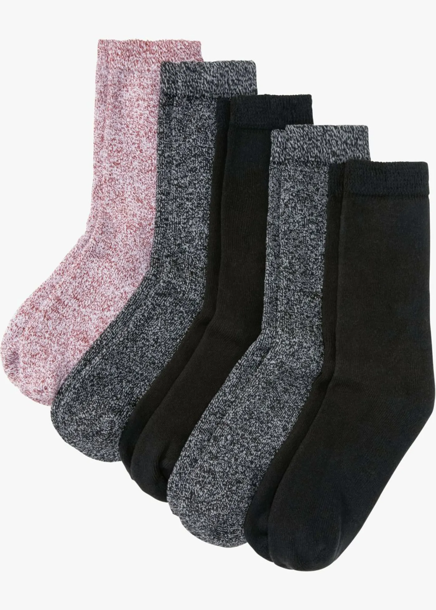 bonprix bonprix Calcetines térmicos de rizo (5 unidades) con algodón orgánico Negro/rojo oscuro jaspeado Clearance