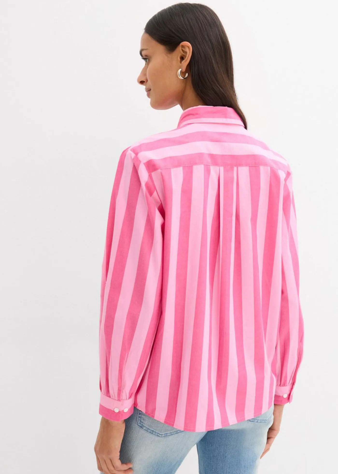 bonprix bonprix Camisa de algodón orgánico puro Pink lady-rosa rayas verticales Sale