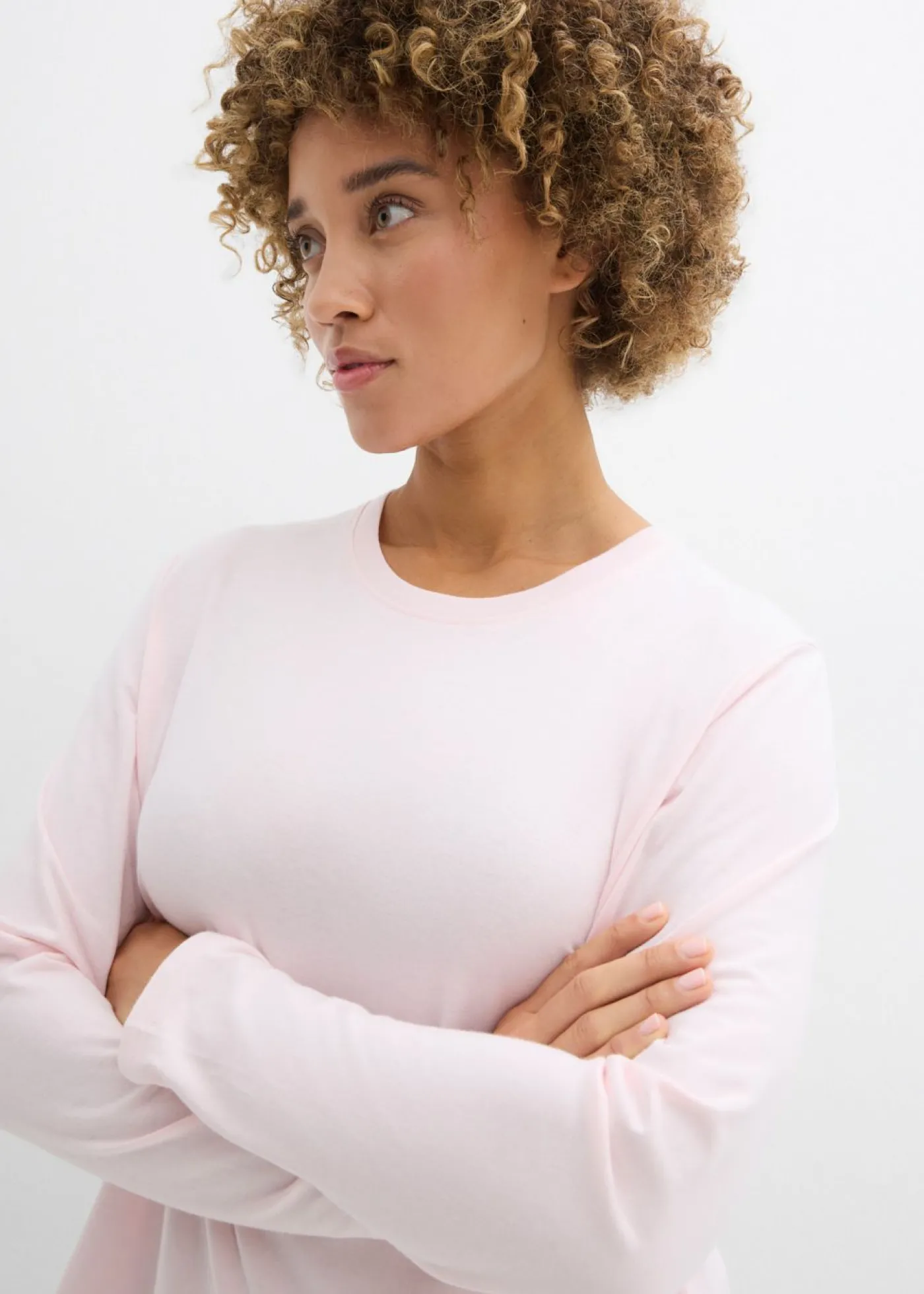 bonprix bonprix Camisa de algodón orgánico con manga larga Rosa claro Hot