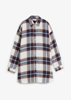 bonprix bonprix Camisa de franela de algodón puro azul marino a cuadros Sale