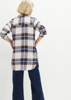 bonprix bonprix Camisa de franela de algodón puro azul marino a cuadros Sale