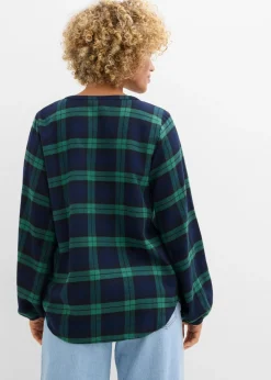 bonprix bonprix Camisa de franela de algodón puro azul marino-verde gema a cuadros Hot