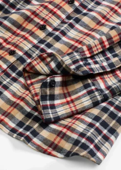 bonprix bonprix Camisa de franela de algodón puro blanco perla-azul tinta-caqui claro-rojo lava a cuadros New