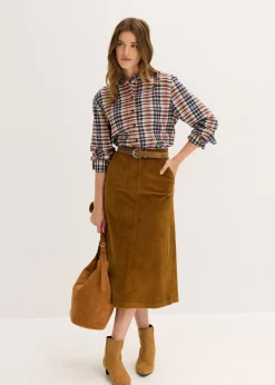 bonprix bonprix Camisa de franela de algodón puro blanco perla-azul tinta-caqui claro-rojo lava a cuadros New