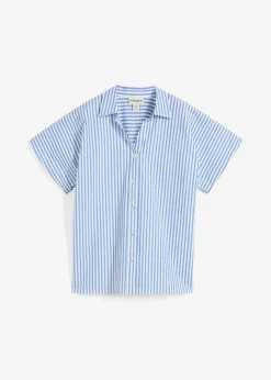 bonprix bonprix Camisa de manga corta estilo milrayas Azul glaciar/blanco lana de rayas Sale