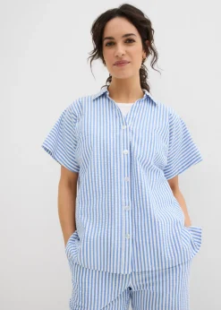 bonprix bonprix Camisa de manga corta estilo milrayas Azul glaciar/blanco lana de rayas Sale