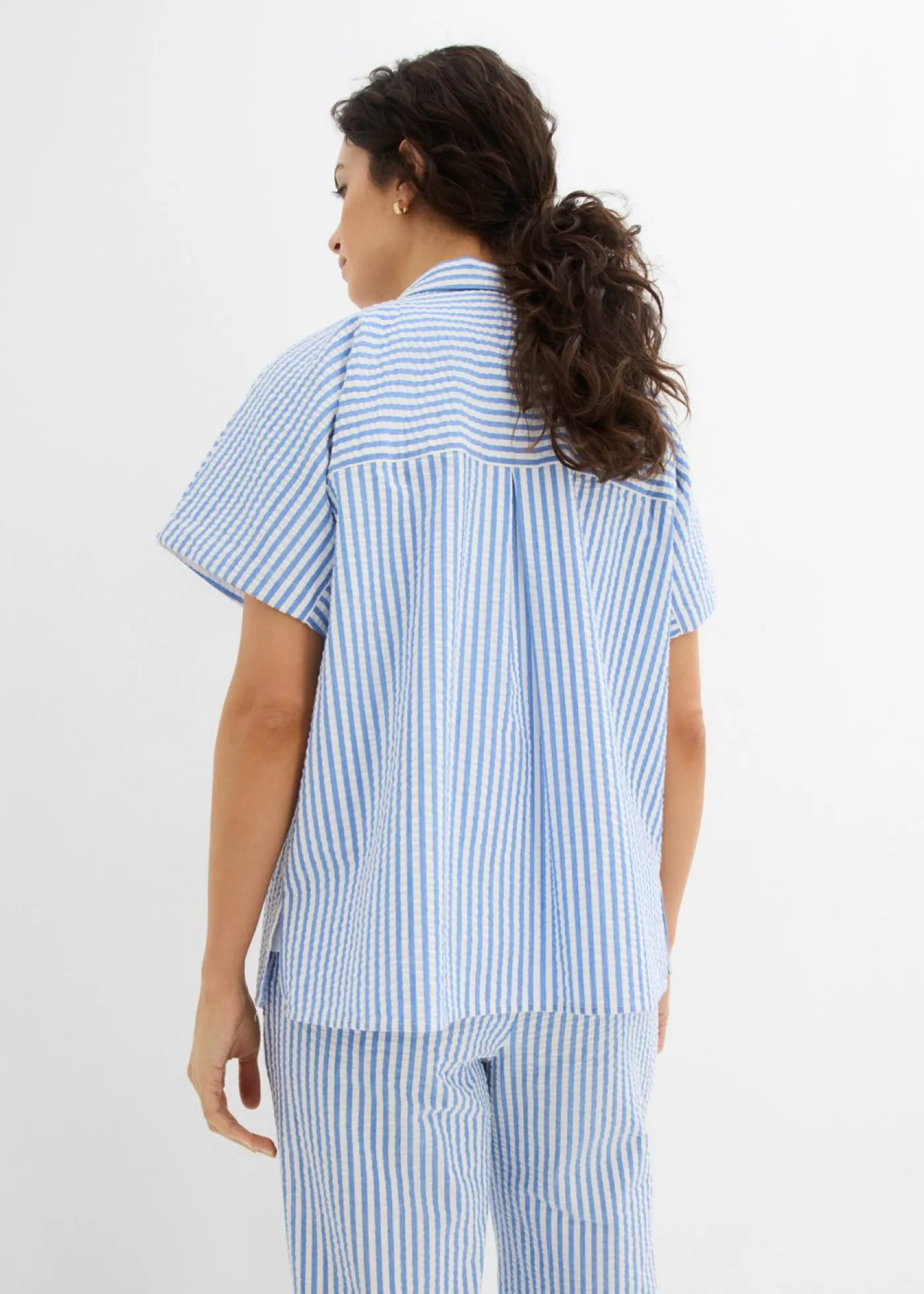 bonprix bonprix Camisa de manga corta estilo milrayas Azul glaciar/blanco lana de rayas Sale