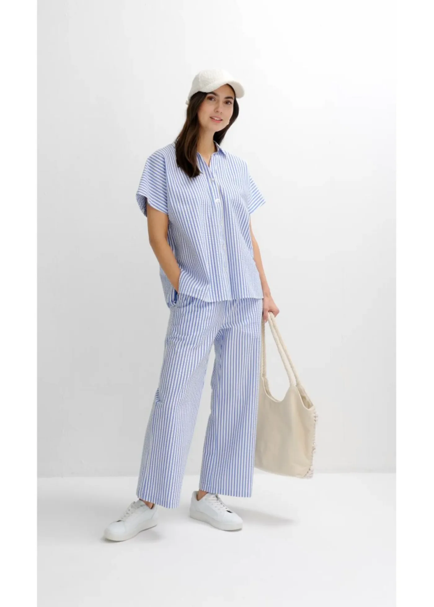 bonprix bonprix Camisa de manga corta estilo milrayas Azul glaciar/blanco lana de rayas Sale