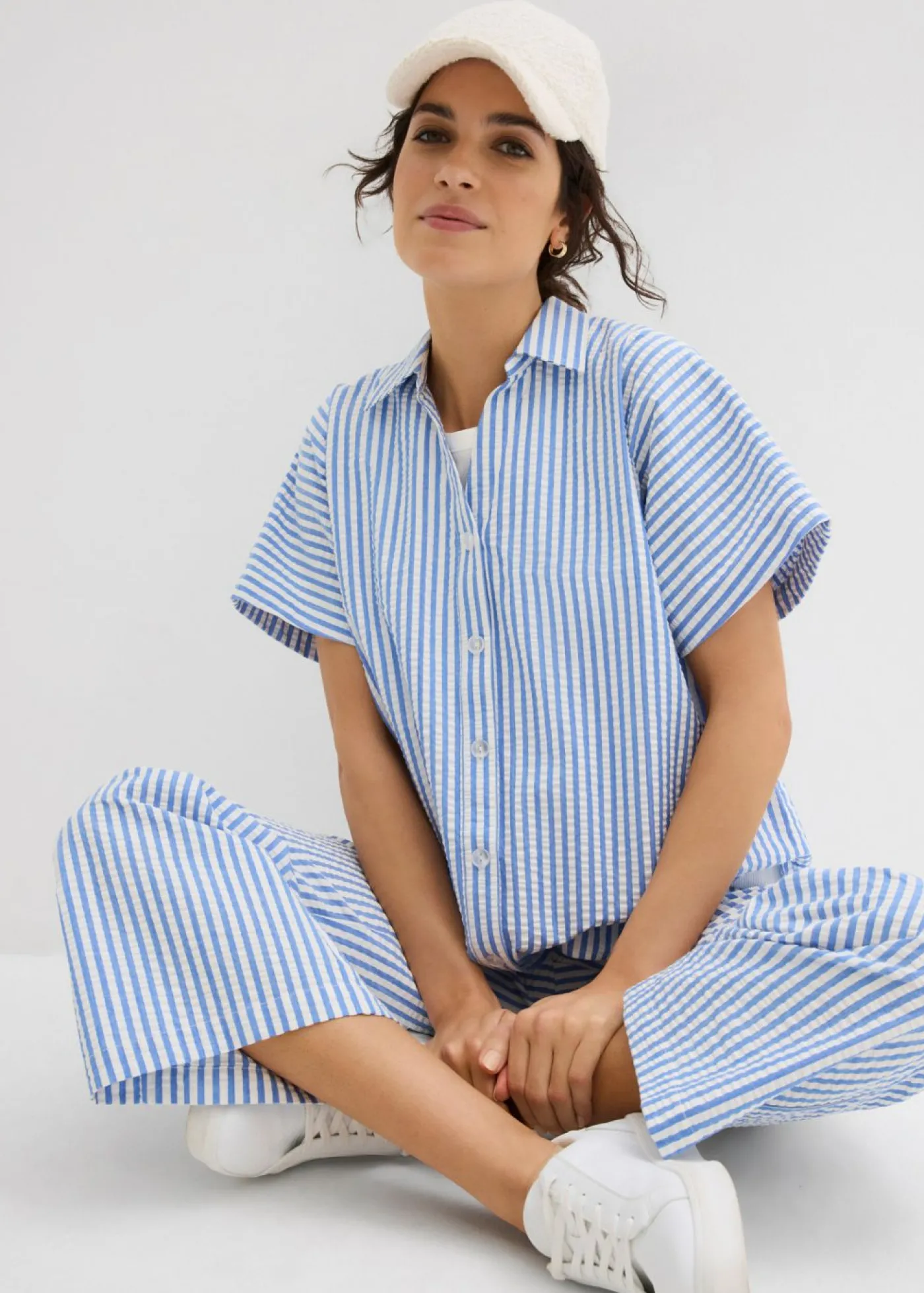bonprix bonprix Camisa de manga corta estilo milrayas Azul glaciar/blanco lana de rayas Sale