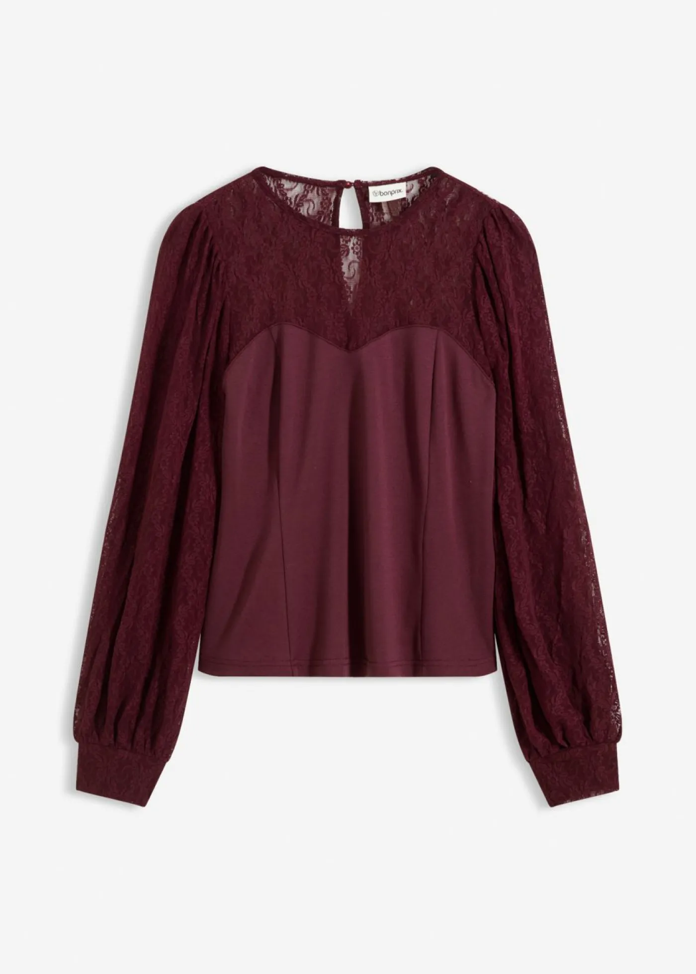 bonprix bonprix Camisa de manga larga con encaje rojo burdeos Best