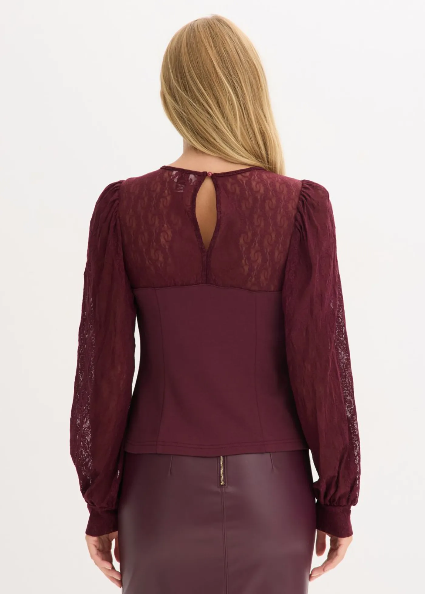 bonprix bonprix Camisa de manga larga con encaje rojo burdeos Best