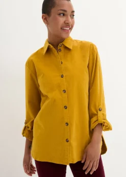 bonprix bonprix Camisa de pana con abertura lateral Oro ocre Discount