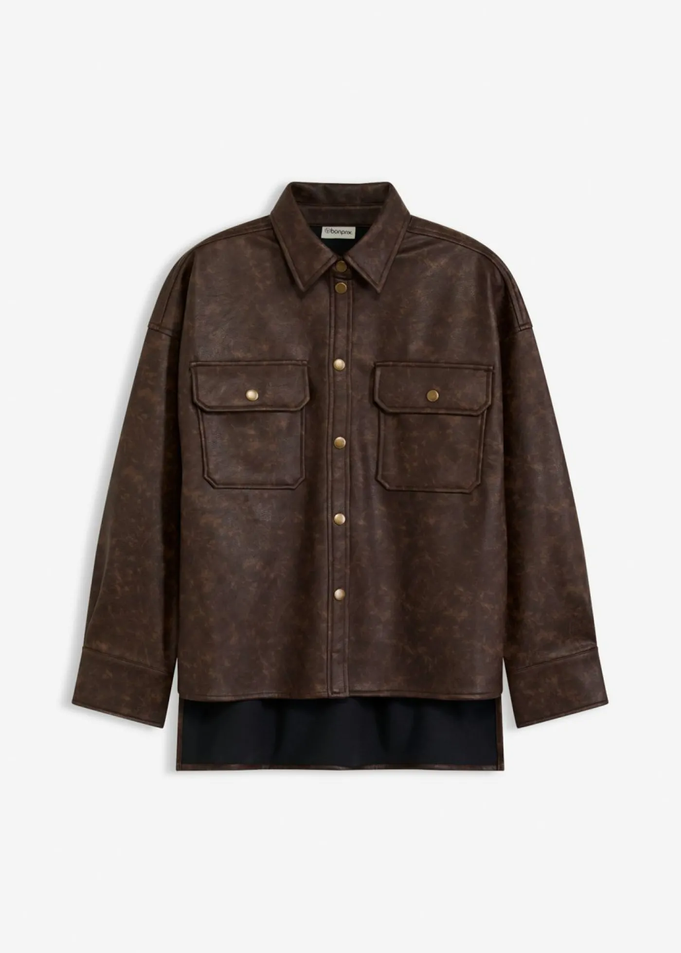 bonprix bonprix Camisa de piel sintética con efecto desgastado Marrón oscuro New