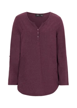 bonprix bonprix Camisa henley de algodón con botones Morado intenso jaspeado Online