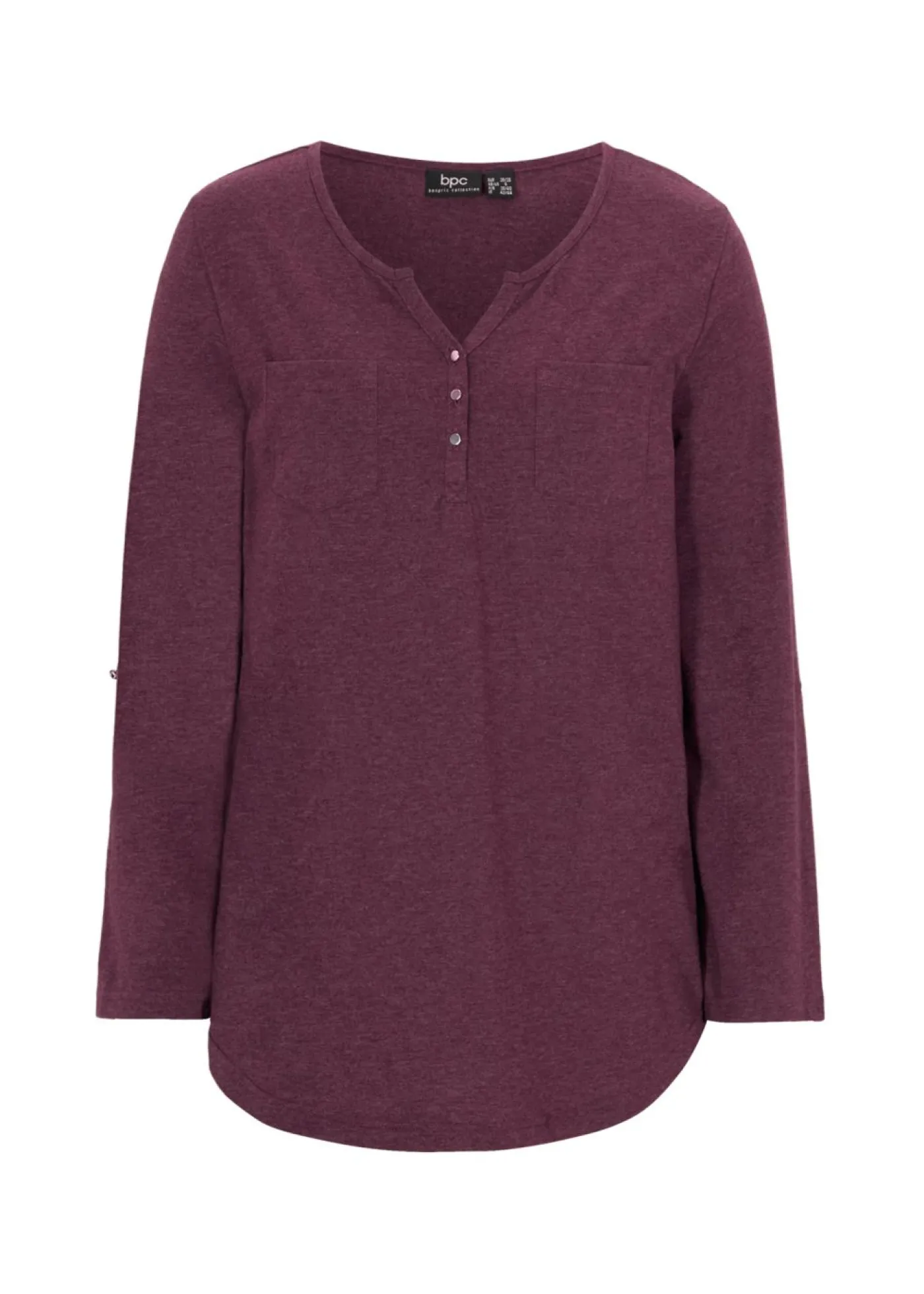 bonprix bonprix Camisa henley de algodón con botones Morado intenso jaspeado Online