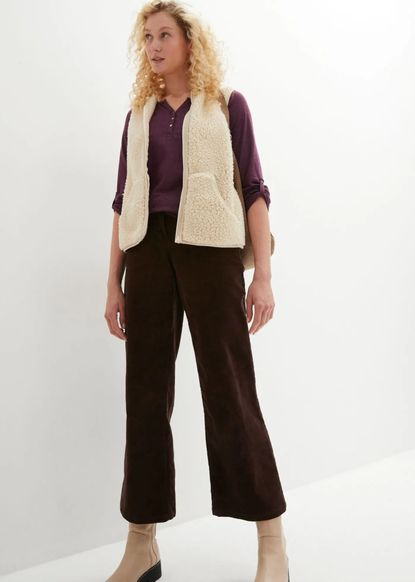 bonprix bonprix Camisa henley de algodón con botones Morado intenso jaspeado Online