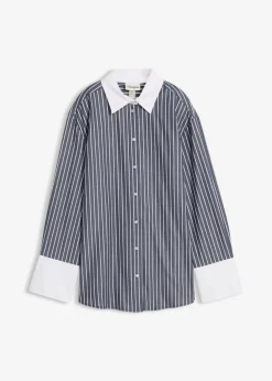 bonprix bonprix Camisa holgada de algodón puro Azul marino-blanco de rayas Clearance