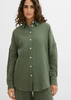 bonprix bonprix Camisa holgada de muselina ligera Verde grisáceo New