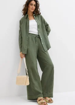 bonprix bonprix Camisa holgada de muselina ligera Verde grisáceo New