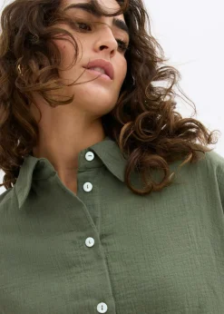 bonprix bonprix Camisa holgada de muselina ligera Verde grisáceo New
