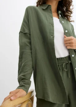 bonprix bonprix Camisa holgada de muselina ligera Verde grisáceo New