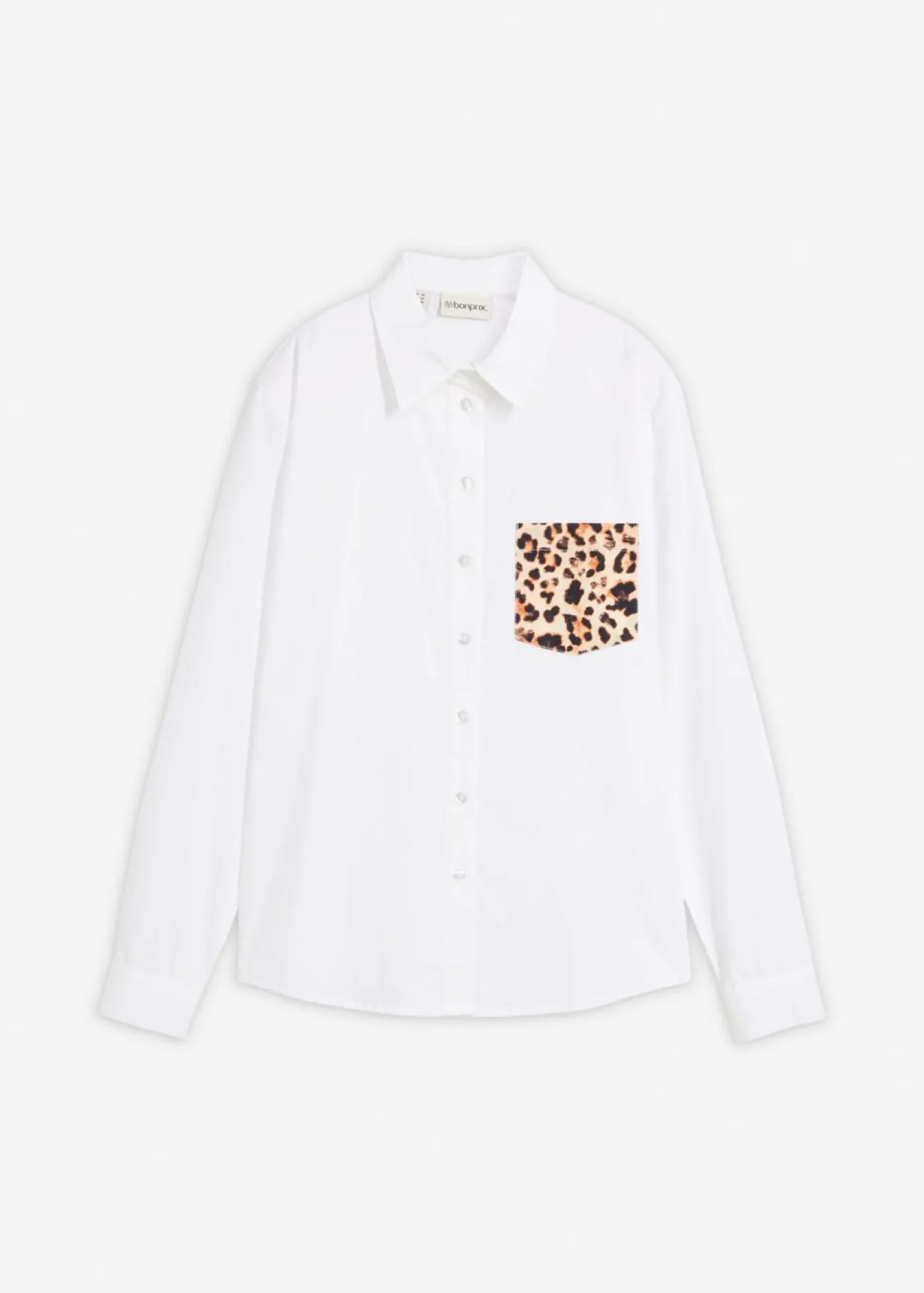 bonprix bonprix Camisa oversize con bolsillo en contraste estampado leo blanco New
