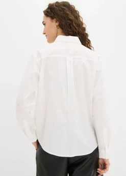 bonprix bonprix Camisa oversize con bolsillo en contraste estampado leo blanco New