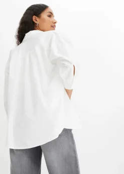 bonprix bonprix Camisa oversize de algodón con mangas 3/4 Blanco Hot
