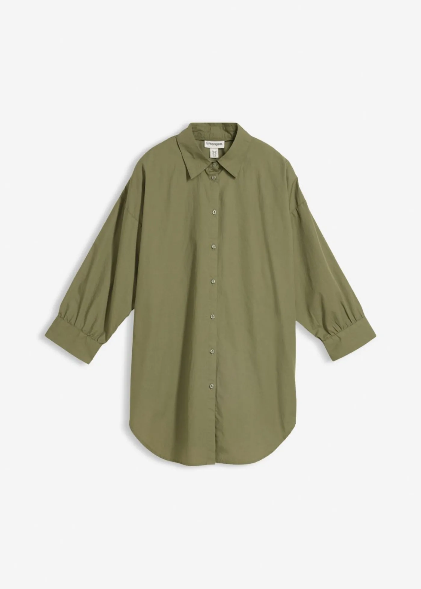 bonprix bonprix Camisa oversize de algodón con mangas 3/4 Verde oliva Clearance
