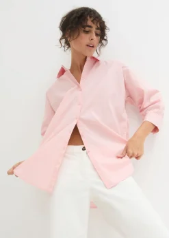 bonprix bonprix Camisa oversize de algodón con mangas 3/4 rosa pastel Best