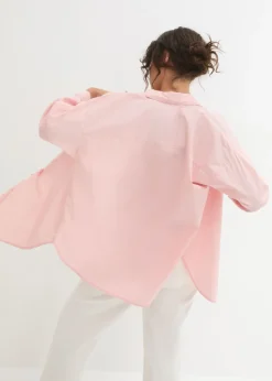 bonprix bonprix Camisa oversize de algodón con mangas 3/4 rosa pastel Best