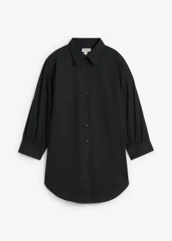 bonprix bonprix Camisa oversize de algodón con mangas 3/4 Negro Online