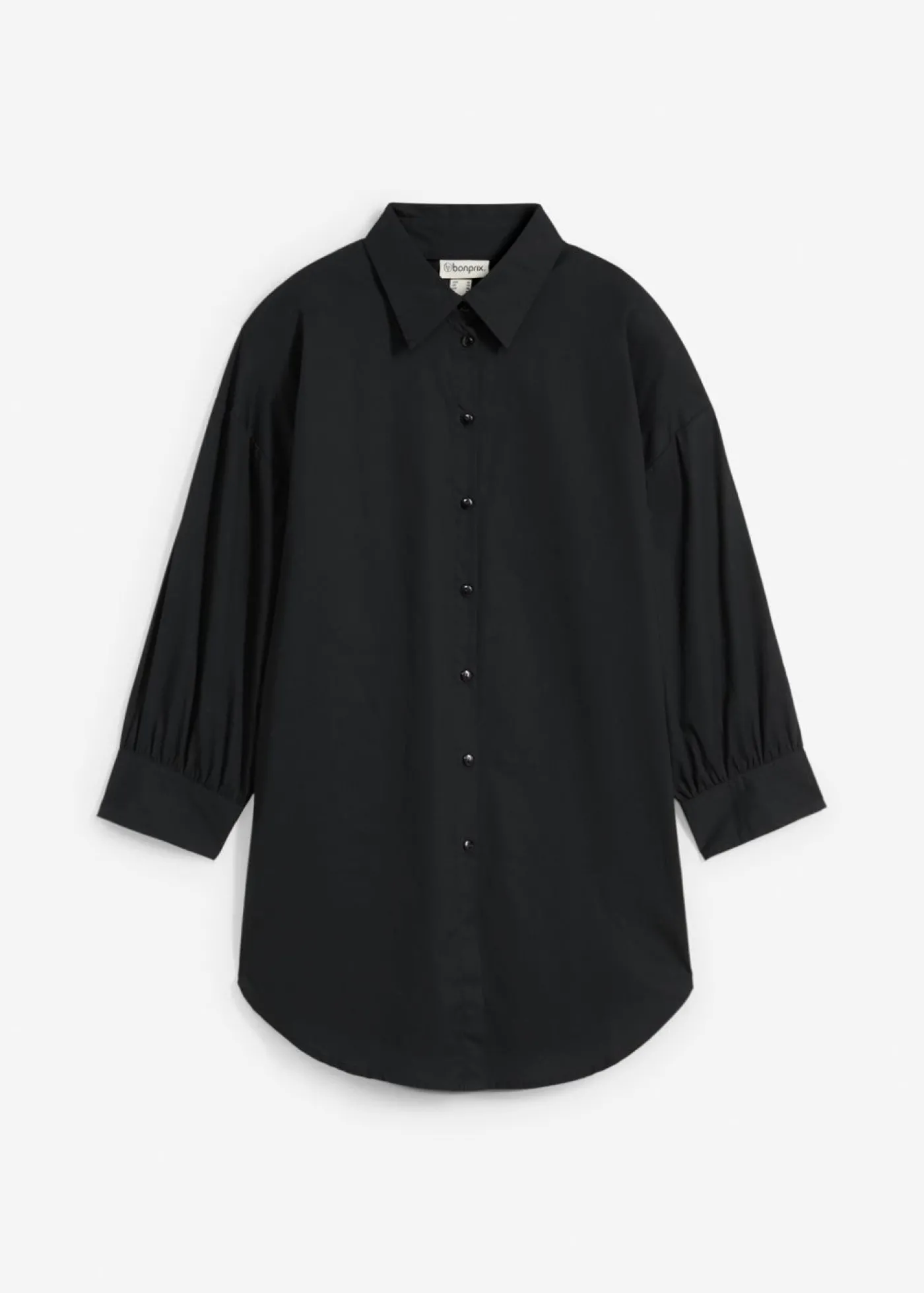 bonprix bonprix Camisa oversize de algodón con mangas 3/4 Negro Online