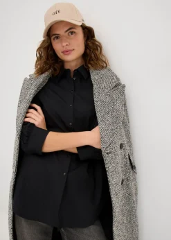 bonprix bonprix Camisa oversize de algodón con mangas 3/4 Negro Online