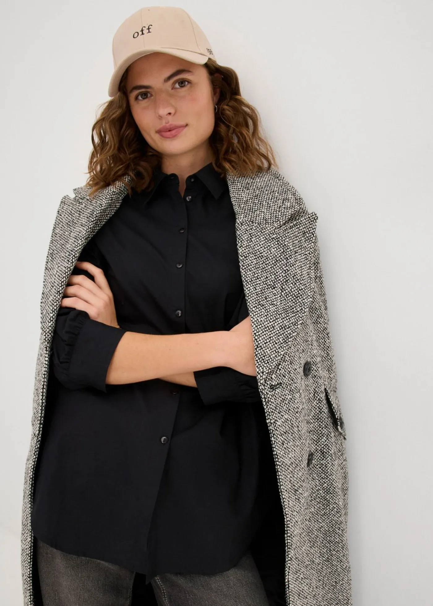 bonprix bonprix Camisa oversize de algodón con mangas 3/4 Negro Online