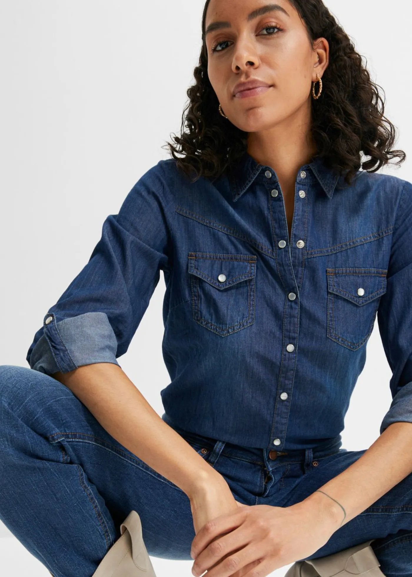 bonprix bonprix Camisa vaquera azul piedra gastado Sale
