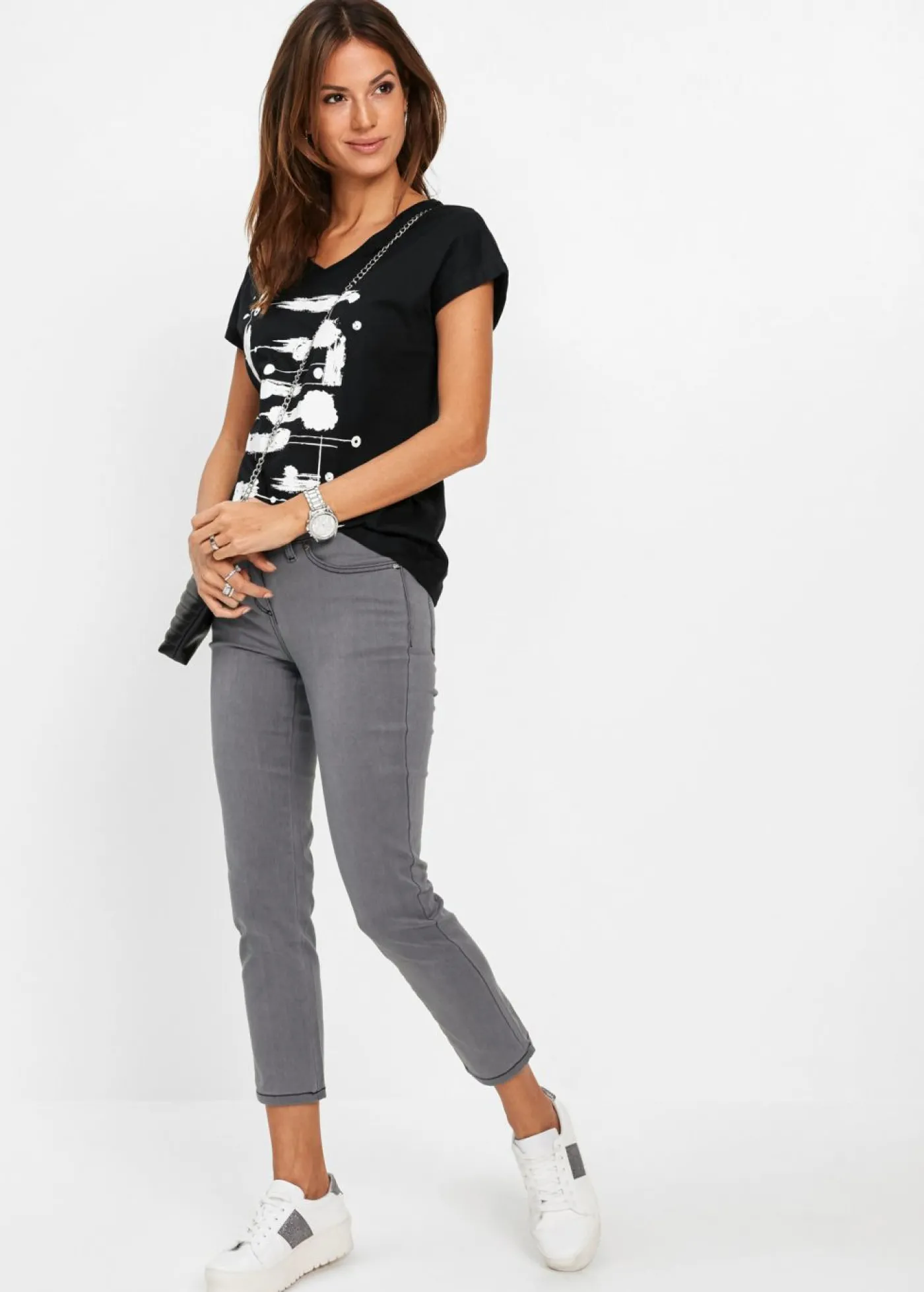 bonprix bonprix Camiseta Negro-blanco estampado