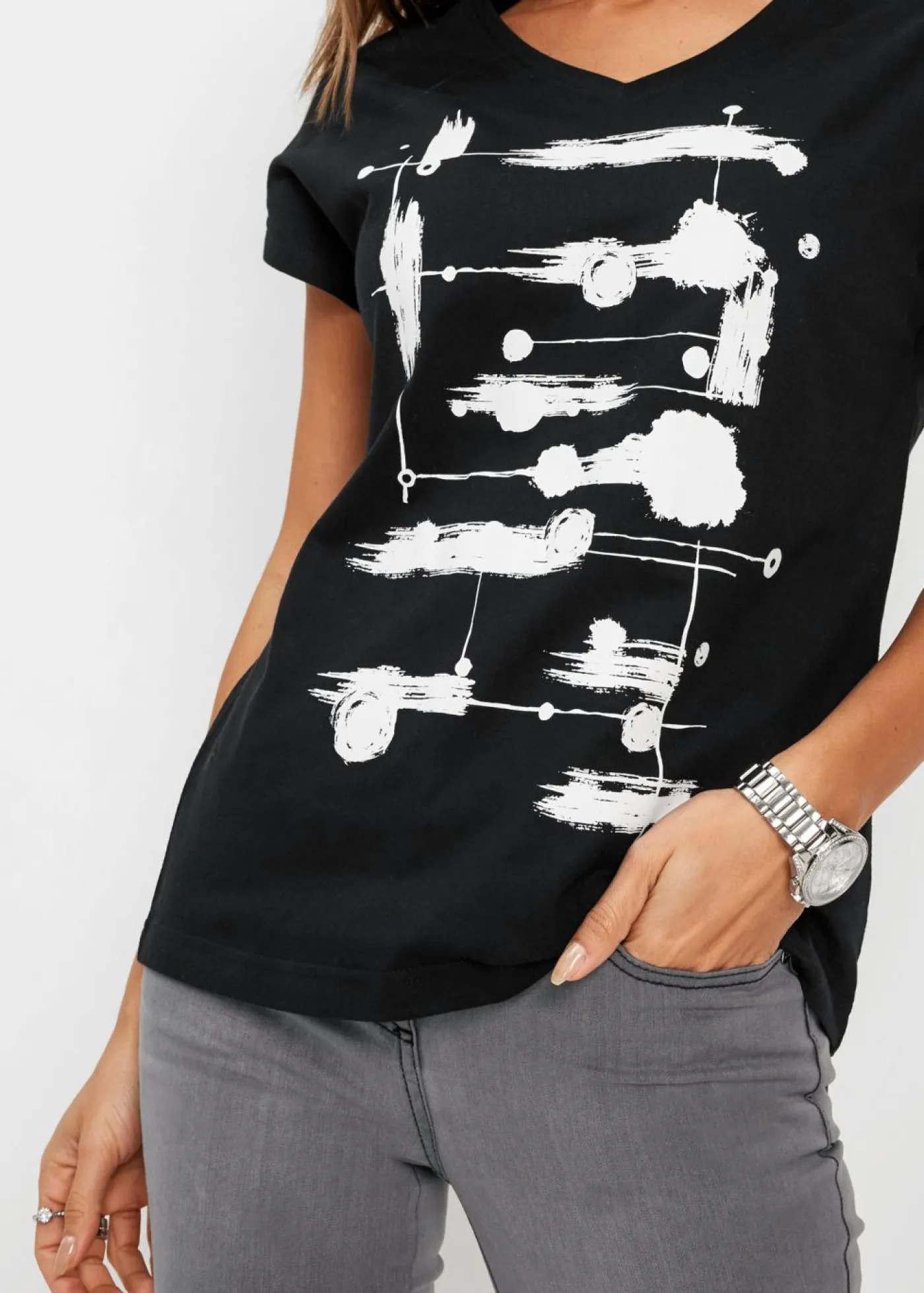 bonprix bonprix Camiseta Negro-blanco estampado