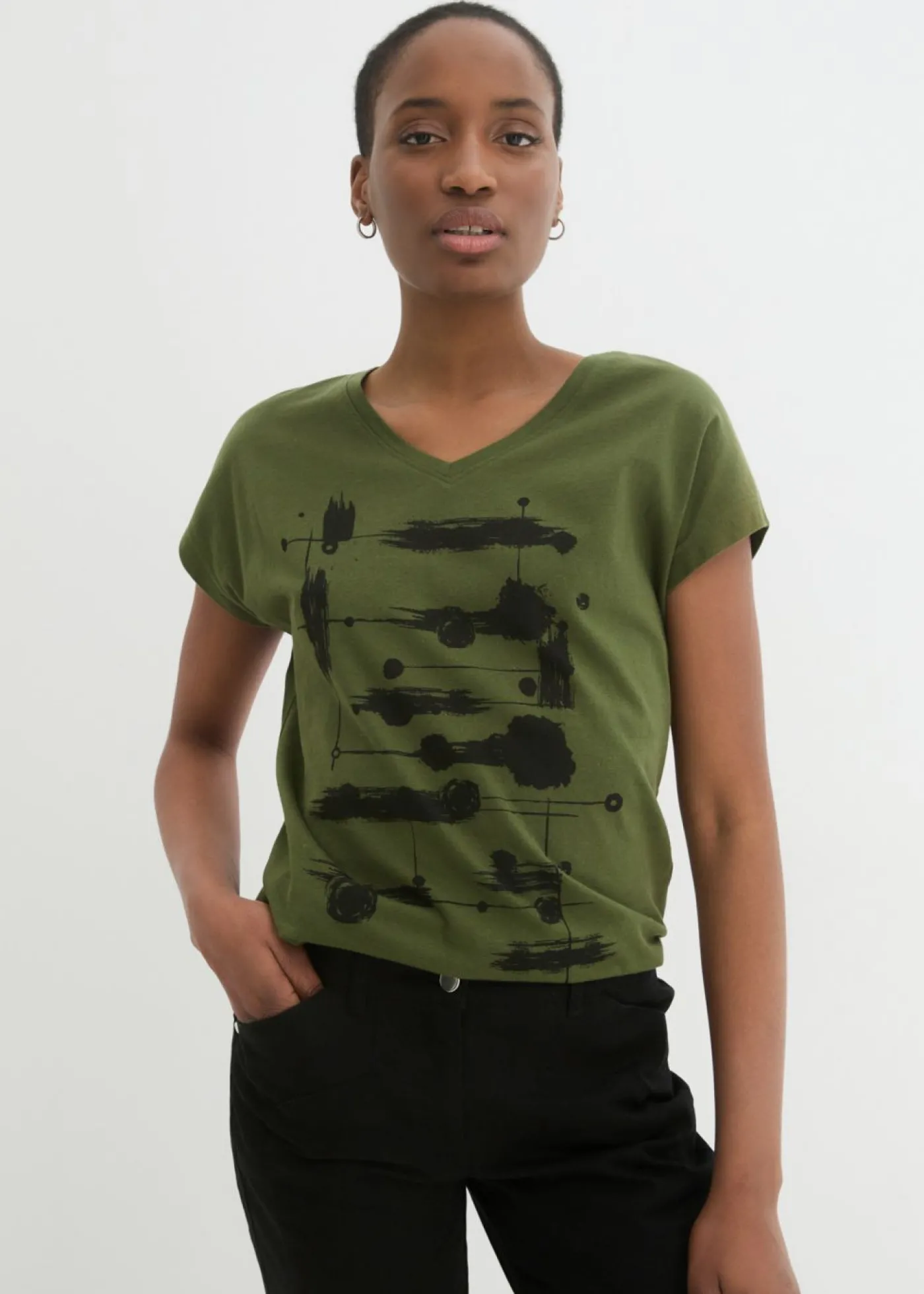 bonprix bonprix Camiseta Caqui oscuro-negro estampado Hot