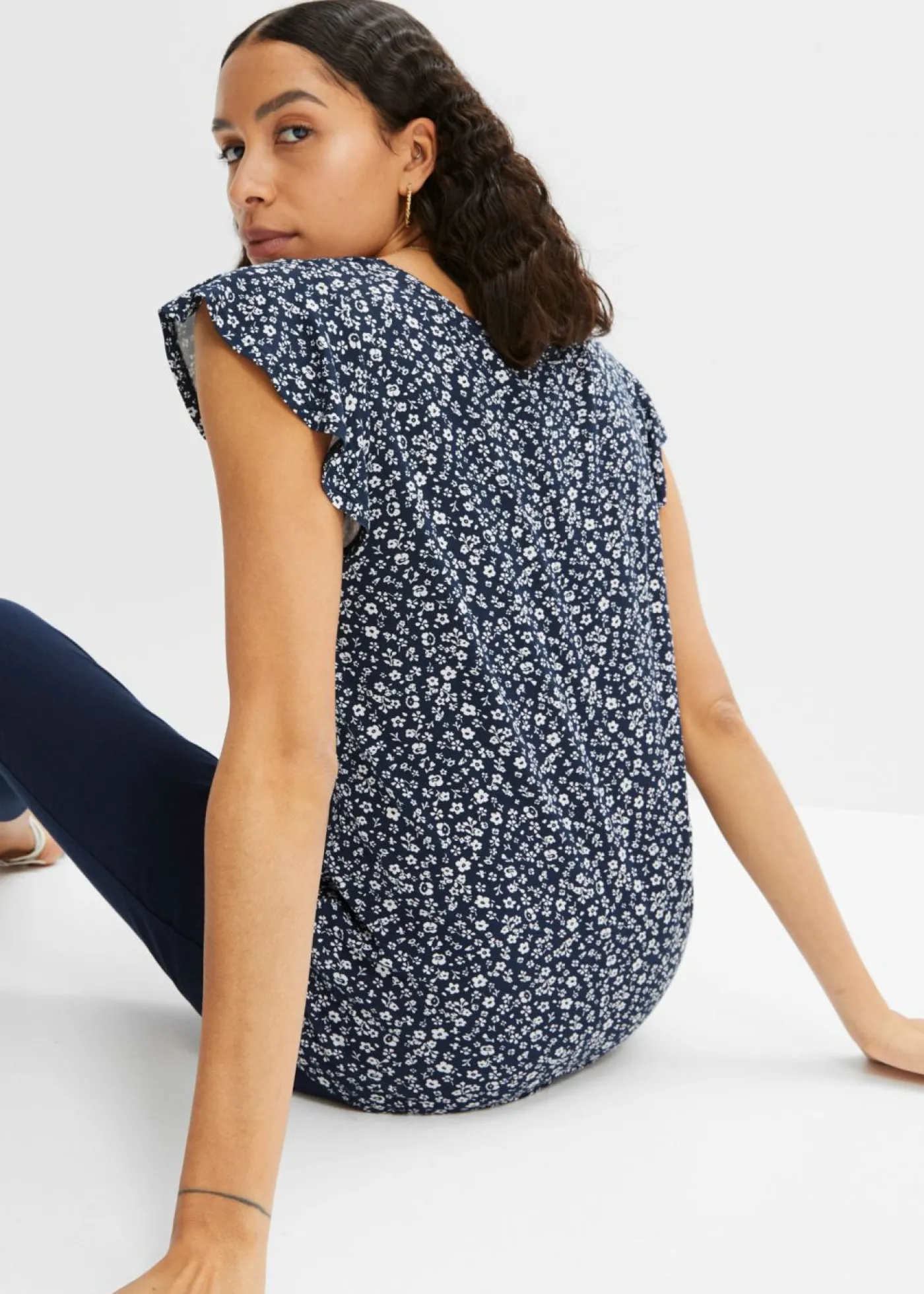 bonprix bonprix Camiseta Azul marino-blanco de flores Sale