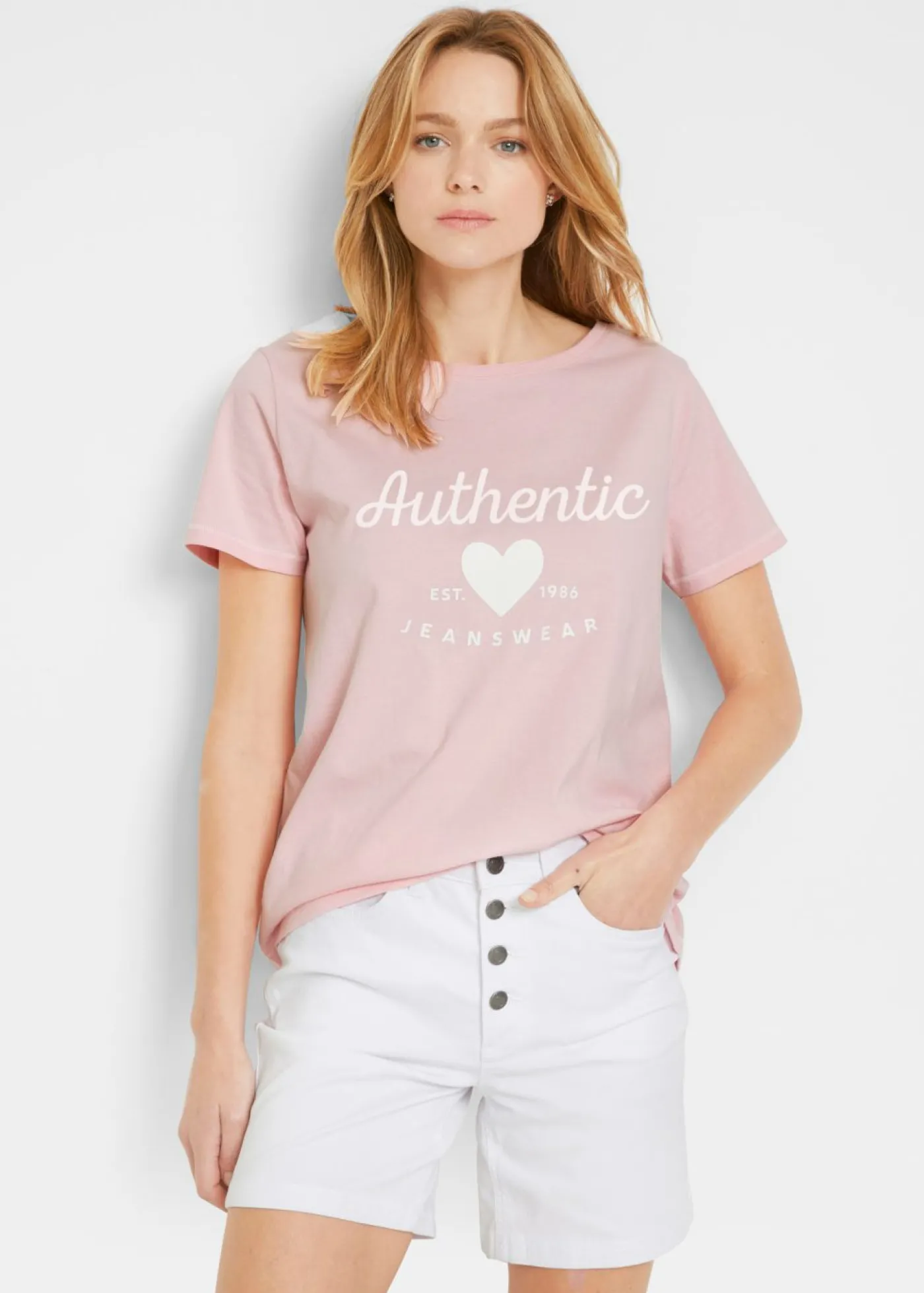 bonprix bonprix Camiseta Rosa empolvado-blanco estampado New