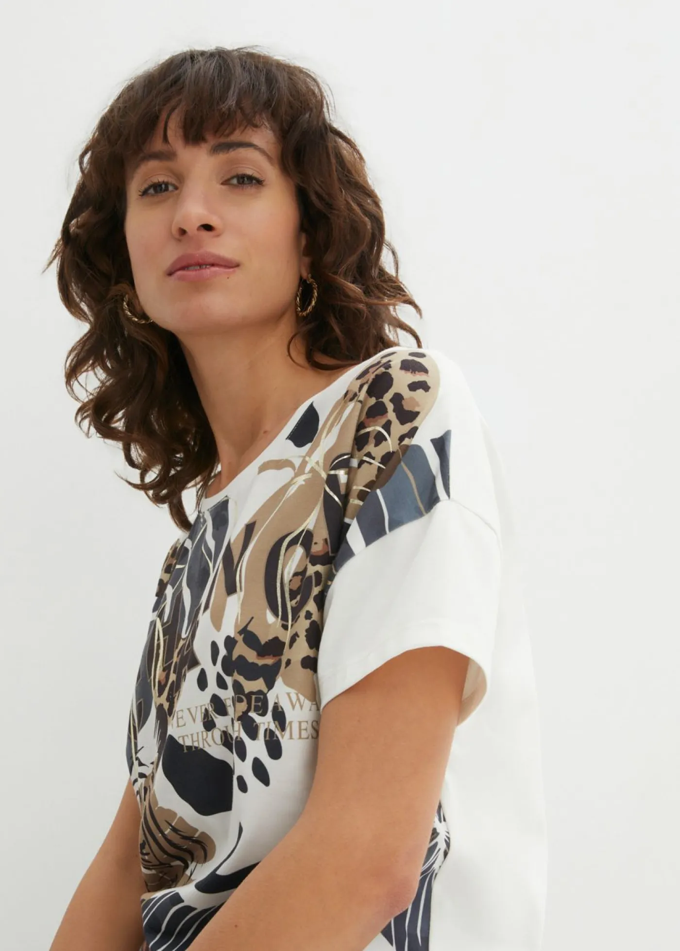 bonprix bonprix Camiseta Blanco lana-negro-nuevo beige estampado