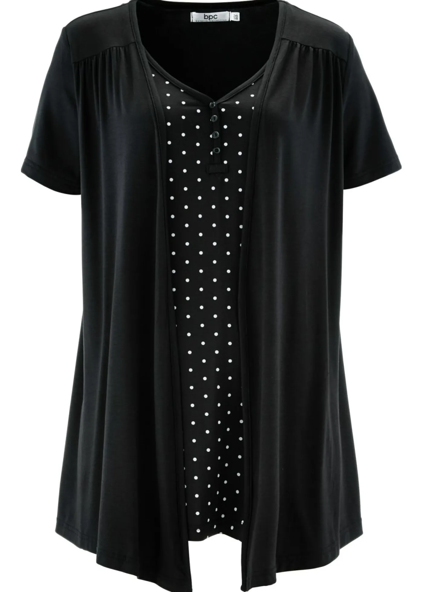 bonprix bonprix Camiseta 2 en 1 con escote en V y manga corta Negro-blanco de lunares Online